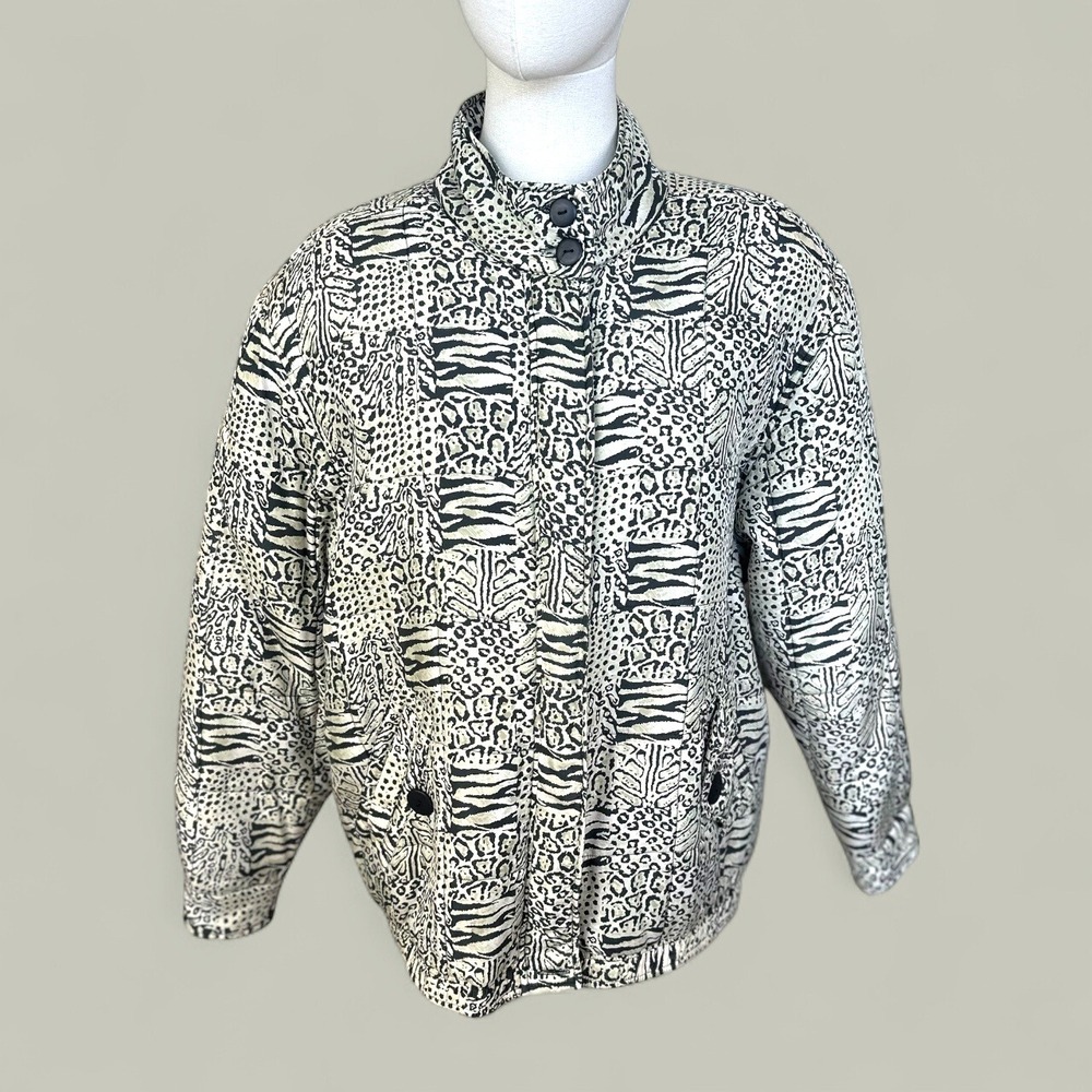 Anna and Frank Abstract Animal Print Silk Blend Bomber Jacket Size S